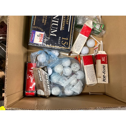 238 - BOX OF RETRACTABLE FISHING RODS AND REELS,BOX OF GOLF BALLS AND BOXED SINGING FISH