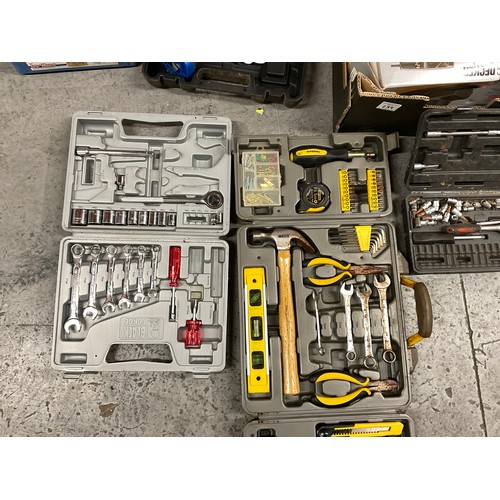 239 - 2 BOXES OF ELECTRIC TOOLS -BATTERY DRILLS,SANDER,SOCKET SETS,TOOL KITS,SNOW CHAINS ETC