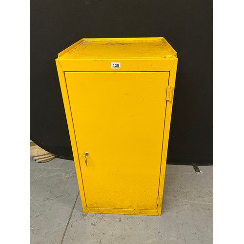 439 - YELLOW PAINTED METAL WORK SHOP CABINET COMPLETE WITH KEY H39