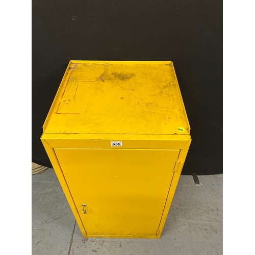 439 - YELLOW PAINTED METAL WORK SHOP CABINET COMPLETE WITH KEY H39