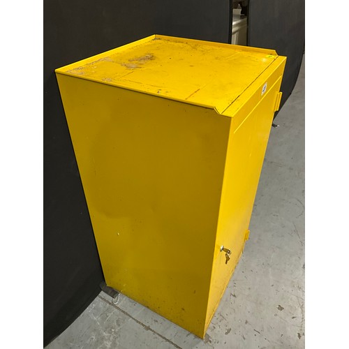 439 - YELLOW PAINTED METAL WORK SHOP CABINET COMPLETE WITH KEY H39