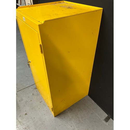 439 - YELLOW PAINTED METAL WORK SHOP CABINET COMPLETE WITH KEY H39