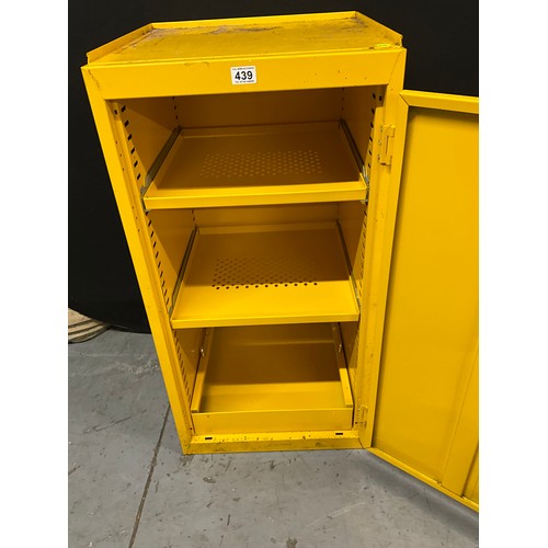439 - YELLOW PAINTED METAL WORK SHOP CABINET COMPLETE WITH KEY H39
