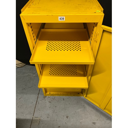 439 - YELLOW PAINTED METAL WORK SHOP CABINET COMPLETE WITH KEY H39