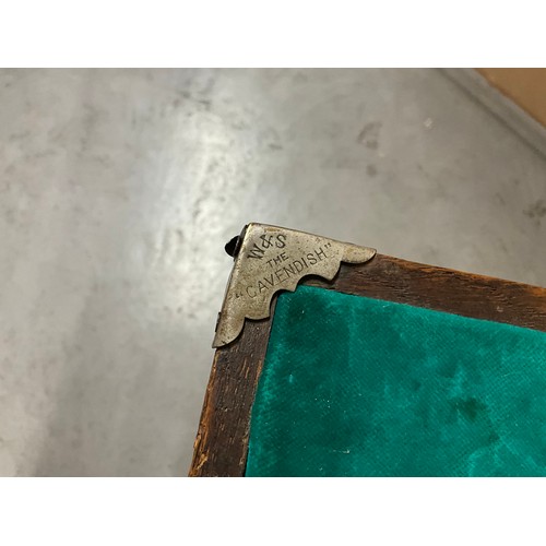 140 - PIONEER FURNITURE VINTAGE FOLDING CARD TABLE WITH BRASS BOUND CORNERS STAMPED W&S THE CAVENDISH TABL... 