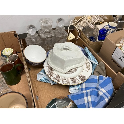 177 - 5 BOXES OF CHINA GLASS CUTLERY AND SEWING BASKET ETC