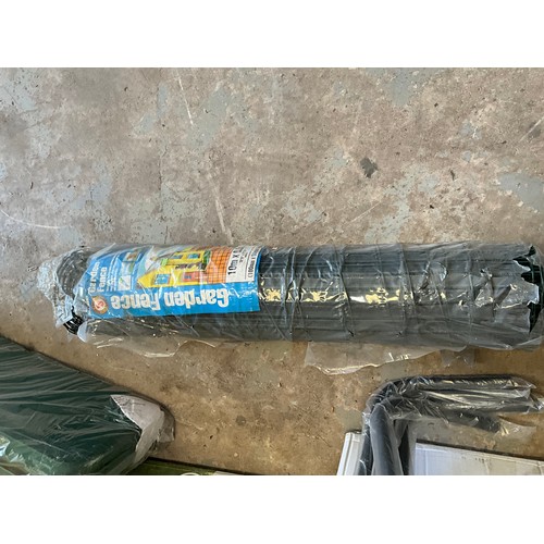 258 - BOXED PATIO TABLE, FOLDING PICNIC TABLE AND ROLL OF GARDEN FENCING