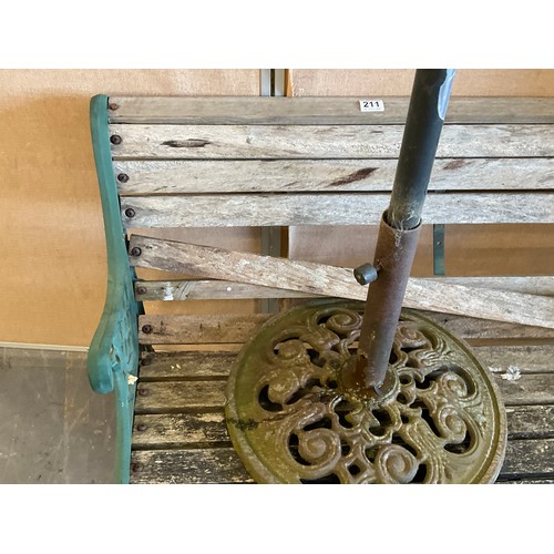 211 - VINTAGE GARDEN BENCH A/F AND PARASOL PARTS