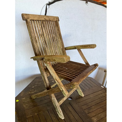 338 - TEAK OCTAGNOL GARDEN TABLE WITH 4 MATCHING CHAIRS A/F H30