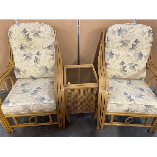 219 - PAIR OF CONSERVATORY CHAIRS AND MATCHING LAMP TABLE