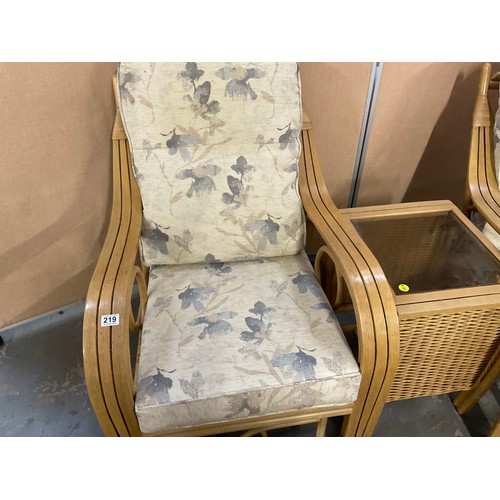 219 - PAIR OF CONSERVATORY CHAIRS AND MATCHING LAMP TABLE