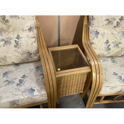 219 - PAIR OF CONSERVATORY CHAIRS AND MATCHING LAMP TABLE