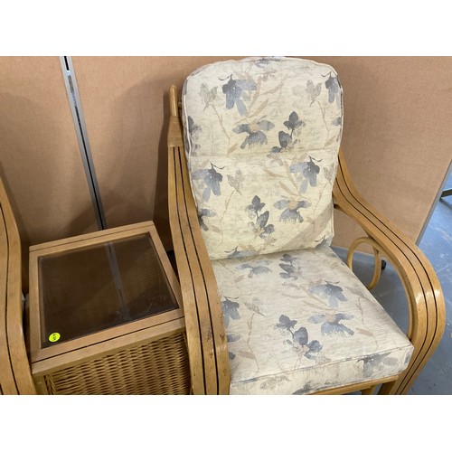 219 - PAIR OF CONSERVATORY CHAIRS AND MATCHING LAMP TABLE