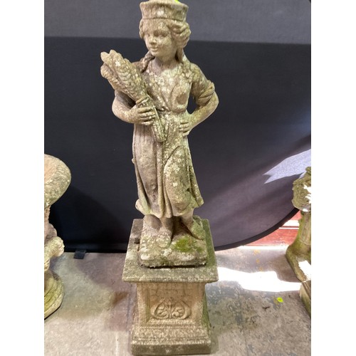 238 - VINTAGE WEATHERED CONCRETE FOUR SEASONS GARDEN STATUE ON PLINTH H48