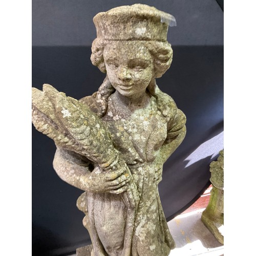 238 - VINTAGE WEATHERED CONCRETE FOUR SEASONS GARDEN STATUE ON PLINTH H48