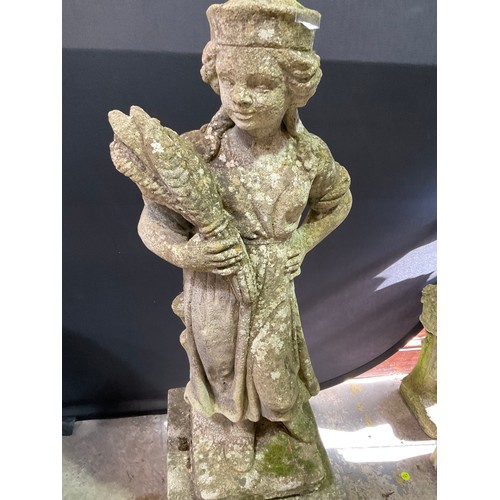 238 - VINTAGE WEATHERED CONCRETE FOUR SEASONS GARDEN STATUE ON PLINTH H48