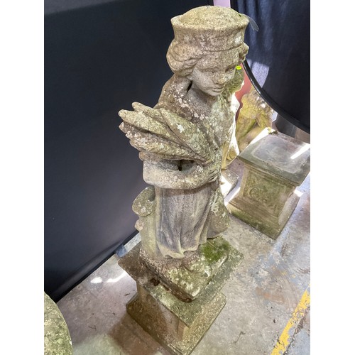 238 - VINTAGE WEATHERED CONCRETE FOUR SEASONS GARDEN STATUE ON PLINTH H48