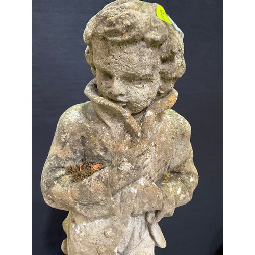 239 - VINTAGE WEATHERED CONCRETE FOUR SEASONS GARDEN STATUE ON PLINTH H48