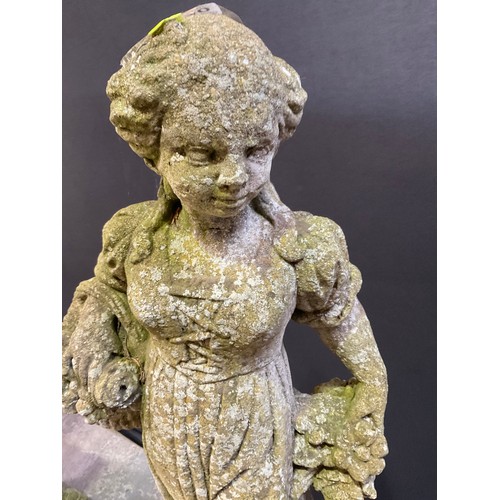 240 - VINTAGE WEATHERED CONCRETE FOUR SEASONS GARDEN STATUE ON PLINTH H48