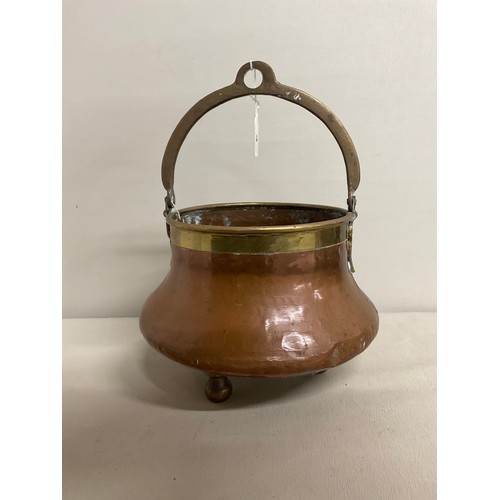 4 - VICTORIAN COPPER AND BRASS BUCKET ON THREE FEET WITH HANDLE 15