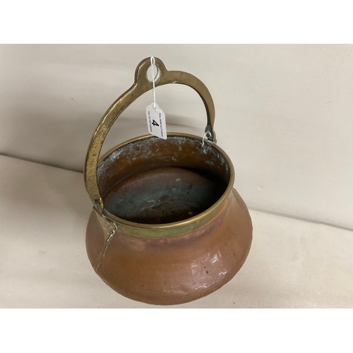 4 - VICTORIAN COPPER AND BRASS BUCKET ON THREE FEET WITH HANDLE 15