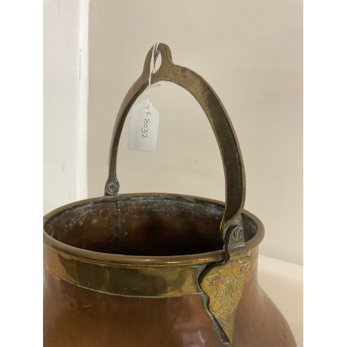 4 - VICTORIAN COPPER AND BRASS BUCKET ON THREE FEET WITH HANDLE 15