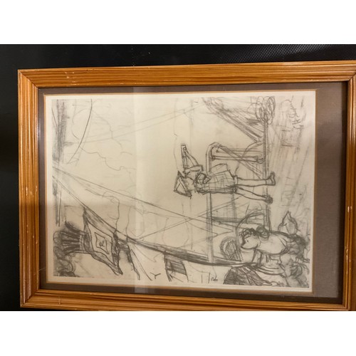 13 - 3 BOXES OF PICTURES, PRINTS, ENGRAVINGS ETC - TO INCLUDE A SIGNED PENCIL DRAWING OF WINNIE THE POOH