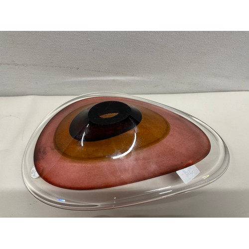 34 - 2 HEAVY COLOURED GLASS BOWLS ONE HEART SHAPED