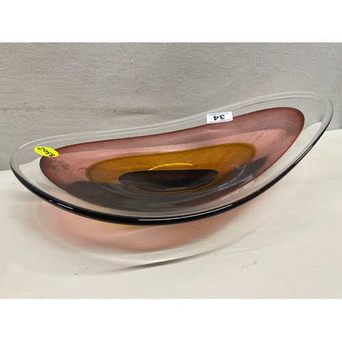 34 - 2 HEAVY COLOURED GLASS BOWLS ONE HEART SHAPED