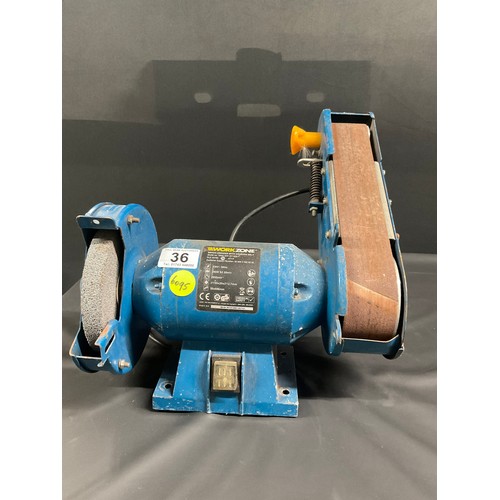 36 - WORKZONE BENCH GRINDER WITH SANDING BELT - 230V