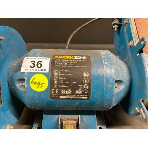 36 - WORKZONE BENCH GRINDER WITH SANDING BELT - 230V