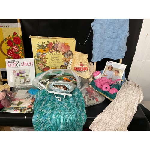 32 - 2 BOXES OF CRAFTWARE AND WOOLS, NEEDLEWORK, BLANKETS ETC