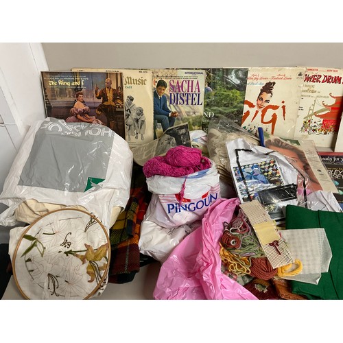 32 - 2 BOXES OF CRAFTWARE AND WOOLS, NEEDLEWORK, BLANKETS ETC