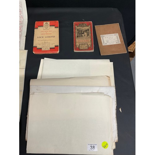 38 - QTY OF VINTAGE MAPS AND PLANS - INC LOCH LOMOND / ANGLESEY ETC
