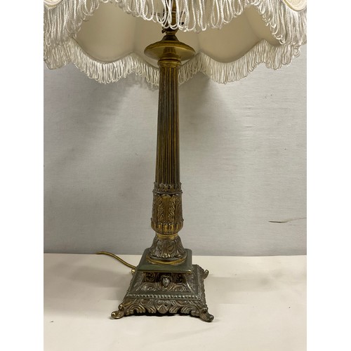 39 - BRASS DECORATIVE CORINTHIAN COLUMN TABLE LAMP WITH SHADE 30.5
