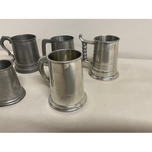 45 - QTY OF 6 PLATED / PEWTER TANKARDS - ONE FISHING RELATED