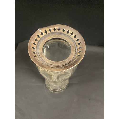 52 - GLASS VASE WITH ETCHED BASE AND HALLMARKED SILVER COLLAR - J.D & S 7.5
