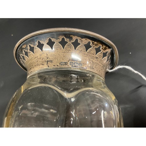 52 - GLASS VASE WITH ETCHED BASE AND HALLMARKED SILVER COLLAR - J.D & S 7.5