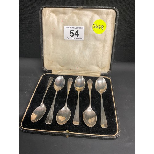 54 - CASED SET OF 6 SILVER TEA SPOONS - BIRMINGHAM - TOTAL WEIGHT 52G