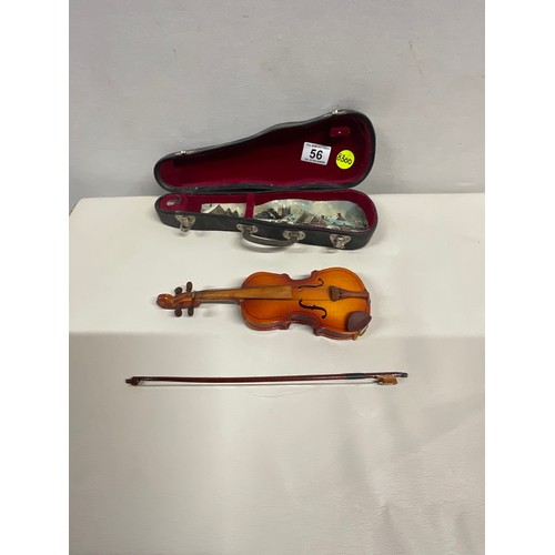 56 - COLLECTABLE MINATURE VIOLIN IN CASE WITH BOW - 11.5