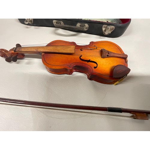 56 - COLLECTABLE MINATURE VIOLIN IN CASE WITH BOW - 11.5