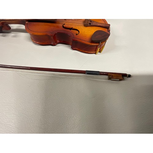 56 - COLLECTABLE MINATURE VIOLIN IN CASE WITH BOW - 11.5