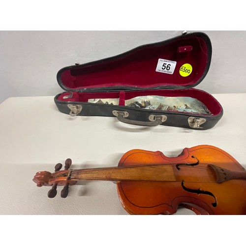 56 - COLLECTABLE MINATURE VIOLIN IN CASE WITH BOW - 11.5