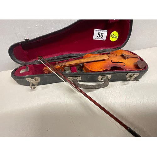 56 - COLLECTABLE MINATURE VIOLIN IN CASE WITH BOW - 11.5