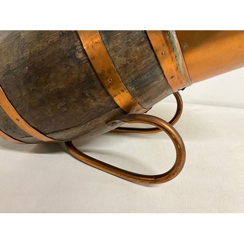 1 - VINTAGE COOPERED OAK AND COPPER COAL BARRELL L23
