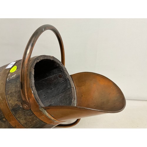 1 - VINTAGE COOPERED OAK AND COPPER COAL BARRELL L23