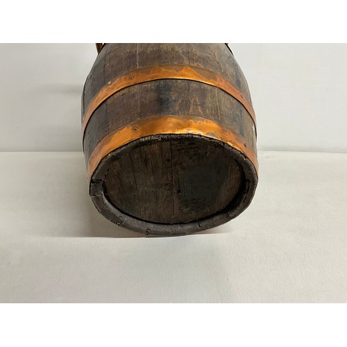 1 - VINTAGE COOPERED OAK AND COPPER COAL BARRELL L23