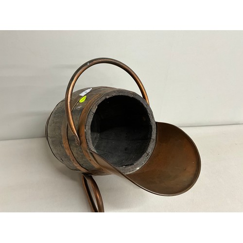 1 - VINTAGE COOPERED OAK AND COPPER COAL BARRELL L23