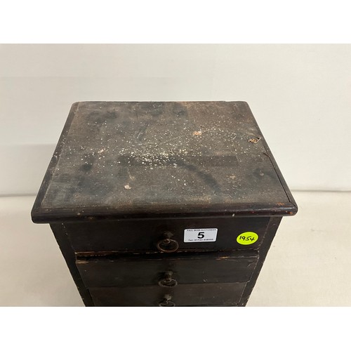 5 - VICTORIAN STAINED PINE MINIATURE BANK OF FIVE  DRAWERS WITH CONTENTS H20