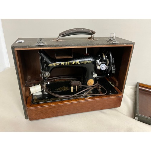 12 - VINTAGE CASED ELECTRIC SINGER SEWING MACHINE
